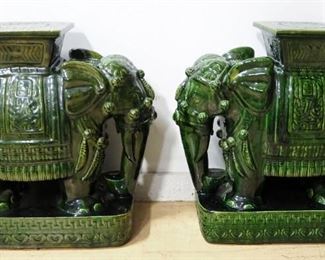 Ceramic Oriental Style Elephant Plant Stands, Qty 2, Each 22.25" H x 21" W x 9.5" D