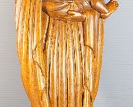 Hand Carved Monkey Pod Wood Mother Mary And Baby Jesus Wall Art, 24" Tall