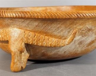 Carved Wood Water Buffalo Salad Bowl Set, Includes Serving Bowl, Salad Bowls, Qty 8, And Servings Utensils