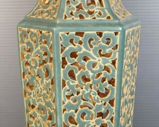 Vintage Ceramic Open Lace Art Vase, Unmarked, 17.5" High