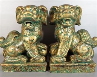 Ceramic Foo Dog Figures, Qty 2, Unmarked, Each Approx 10.5" High