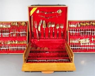 Ratanee Jewelry Brass & Wood Thai Flatware Set, Approx 169 Pieces, In Felt Lined Box