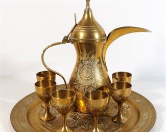Pakistan Brass Coffee Pot With 6 Cups And Serving Tray