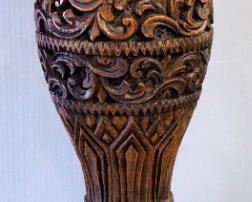 Intricately Carved Wood Lamps, Monkey Pod Or Teak, Approx 22" H, Power On