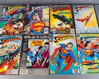 DC And Marvel Comics, Includes Superman Funeral For A Friend 2-8, Death Of Superman x2, 10 Assorted Superman, X-Men, Archie, Felix, Total Qty 22