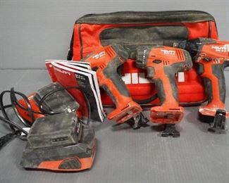 Hilti Cordless Drills Includes 3 Drills (SF 2H-A, SID 2-A, And SFD 2-A), 2 Chargers (C 4/12-50 And CA-B12), And 2 Batteries, All With Manuals, In Case
