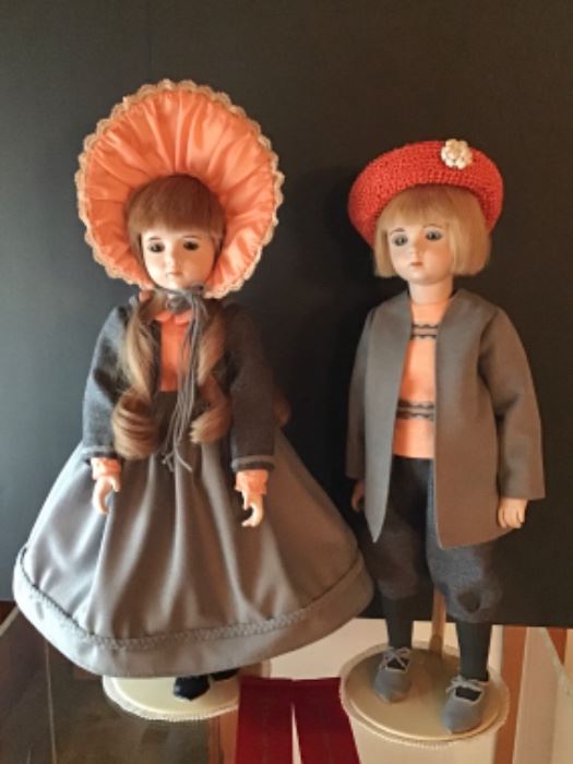Created by Master Doll Maker Diana Van Wyngaarden Girl and Boy Bisque Dolls with Handmade Clothes 