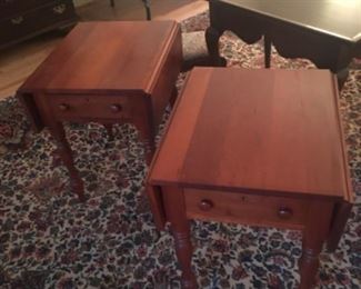Pair of cherry drop-leaf Side Tables w/ center drawer