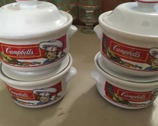 Set of 4 Campbell’s Soup Bowls w/ lids