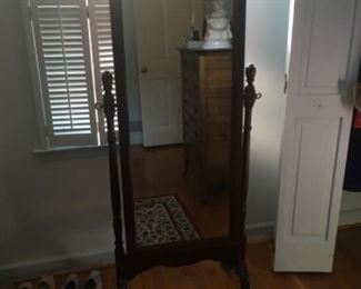 Full-length Mirror that swivels on a mahogany frame