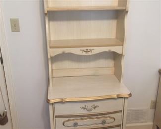 Great mid-mod wood & laminate French Provencial Dresser w/ bookcase at top (part 1 of 4 in set)