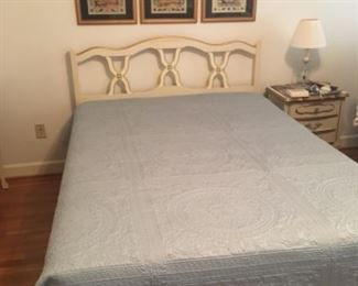 Full-size French Provencial Bed and 3-drawer Side Table (parts 3 and 4 of set)