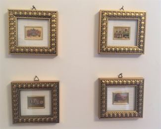 Set of 4 tiny, gold-framed European Paintings