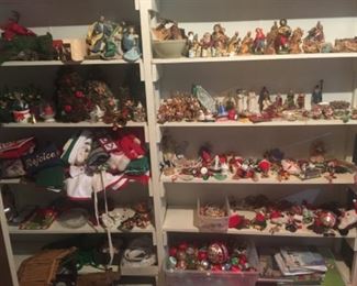 Large assortment of Christmas decorations. Several Crèche sets