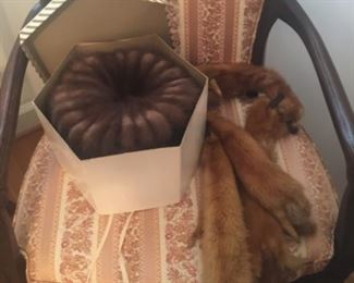 Yikes - did Grandma really wear one of these to Thanksgiving dinner? Assortment  of Mink Hats, Stole and Collar