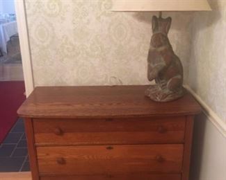 3-drawer Oak Chest w/ wooden knobs and Bunny Lamp