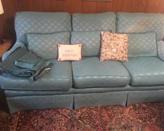 3-cushion Sofa w/ extra fabric and throw pillows