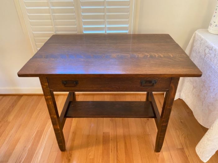 Craftsman-style oak Desk (labeled Charles Limbert and sold by Mandel Brothers, Chicago). What a rare treasure!