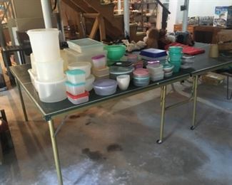 Collapsible Ping-Pong Table w/ assortment of Tupperware (new & old)