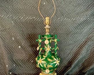 1890's Majolica Lamp with Brass Finial