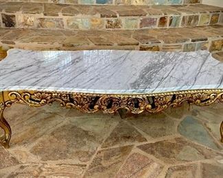 Mid-Century Carrara Marble Beveled Top Coffee Table
