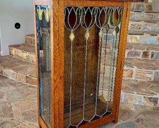 Tulip Stained Glass & Oak Display Cabinet