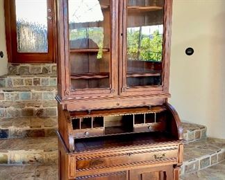 Victorian Walnut Secretary w/Bookcase and Tambour Door, c. 1870's