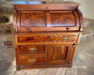 Victorian Walnut Secretary w/Bookcase and Tambour Door, c. 1870's