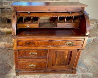 Victorian Walnut Secretary w/Bookcase and Tambour Door, c. 1870's
