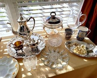 Silverplate, glassware, and more!