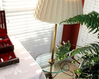 Brass / glass floor lamp table