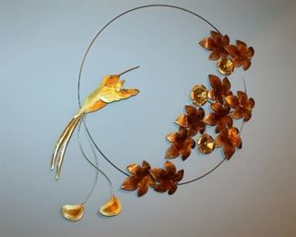 Signed metal hummingbird wall art