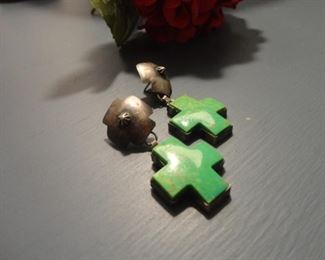 Bennie Ration Green Turquoise and Sterling Earrings