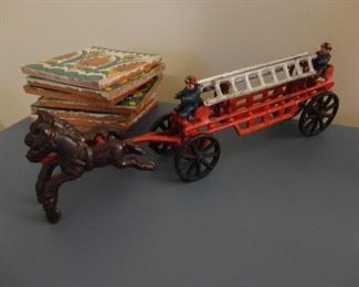 Cast Iron horse with Fire engine