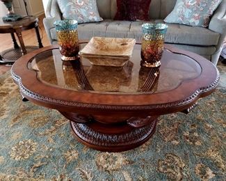 Lot 6 - Drexel Glass Top Coffee Table & End Table
