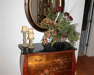 Lot 19 - Asian 3-Drawer Chest + Oval Mirror
