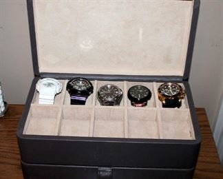 Lot 54 - Lot of Men's Watches + Fossil Leather Watch Box