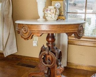 Antique Marble Top Walnut Table