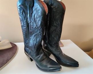 Ladies Maria Collection Western Boot with Black Mignon Leather Foot and a Square Snip Toe  Used  - Retails New for $179.99 