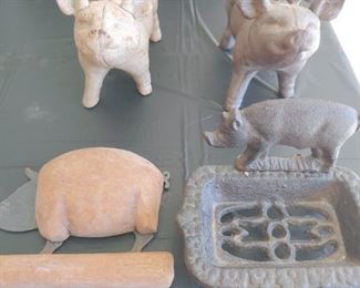 Misc Piggy Items including 2 iron piggy banks