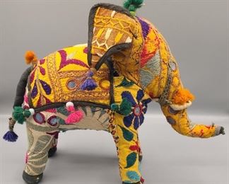 Hand-crafted vintage stuffed fabric embroidered elephant 
India
Anglo Raj