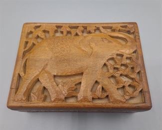 Carved wood elephant style treasure box