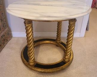 Round marble top w/gold column leg side table