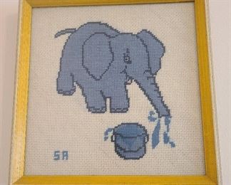 Elephant embroidered picture