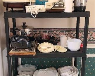 Cornell ware, blender, coffee pots, bakeware