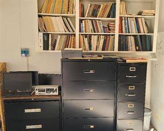 Vintage filing cabinets, books and magazines
