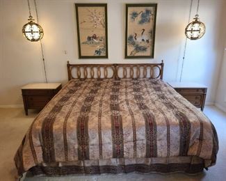King size bed w/mid-century headboard