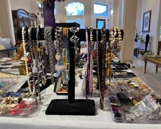 Beaded evening bags, Stamped & signed signature jewelry pieces, pendants, earrings - both clip & pierced, bracelets & necklaces