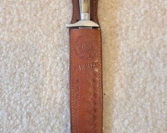 Mexico engraved knife w/leather case