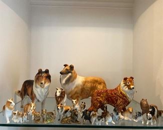 Rough Collie statues from itty-bitty to medium size
